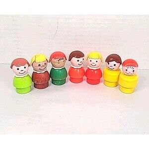 Vintage Fisher Price Wood & Plastic Little People lot of 6